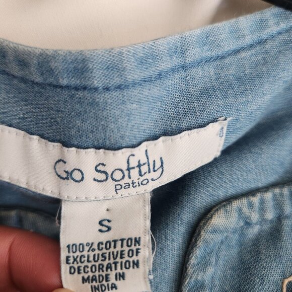 Go Softly Patio Denim House Muumuu Dress Zipper Small Embroidery Short Sleeves - Picture 5 of 12